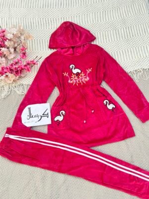 تراك مخمل مطرز وردي